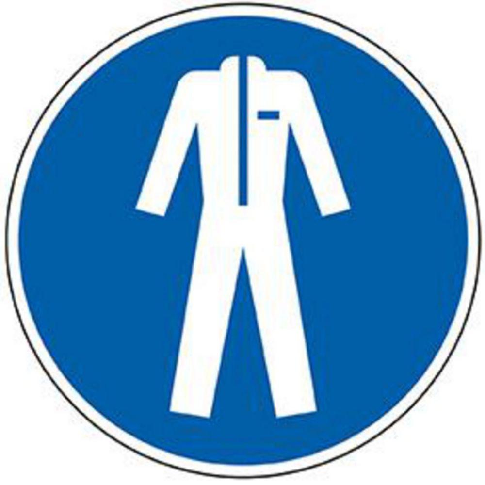 Mandatory-sign "use protection clothing" PVC foil, self adhesive, Ø 100mm acc.to ASR/ISO-M010