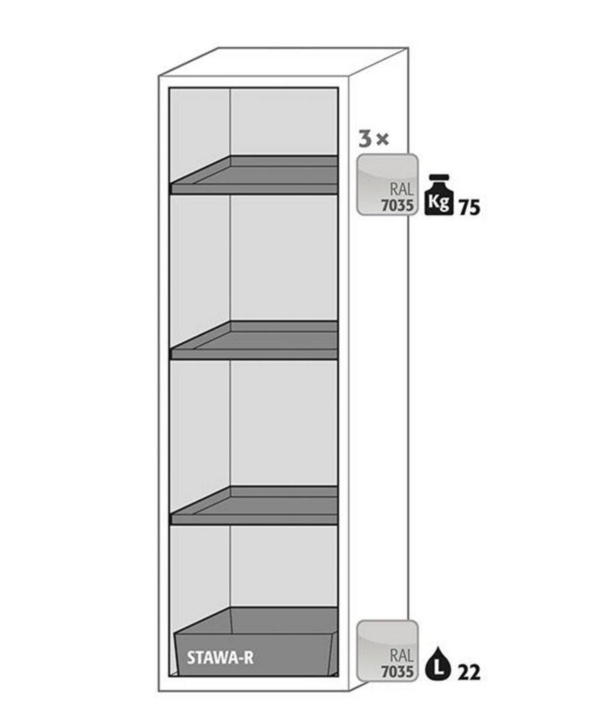 Asecos Safety Cabinet S-PHOENIX Vol.2-90 FDACL 596 x 616 x 1968 mm (WxDxH), Folding Door Grey RAL 7035, 3 Shelves
