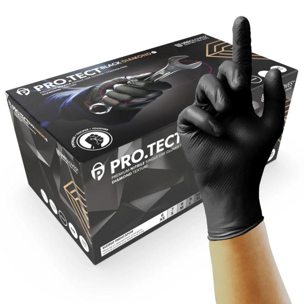 Nitrile Gloves PRO.TECT BLACK Diamond HD, size L black, pack of 100