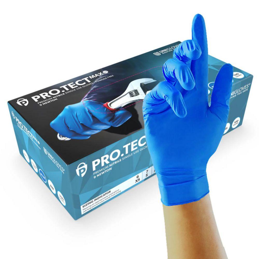 Nitrile Gloves PRO.TECT MAX 9N, size S (6-7) blue, pack of 100