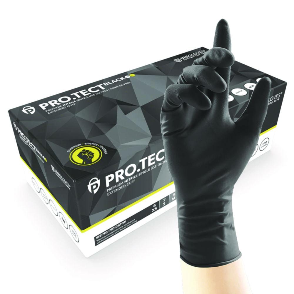 Nitrile Gloves PRO.TECT BLACK HD+, size S (6-7) black, 300 mm, pack of 100
