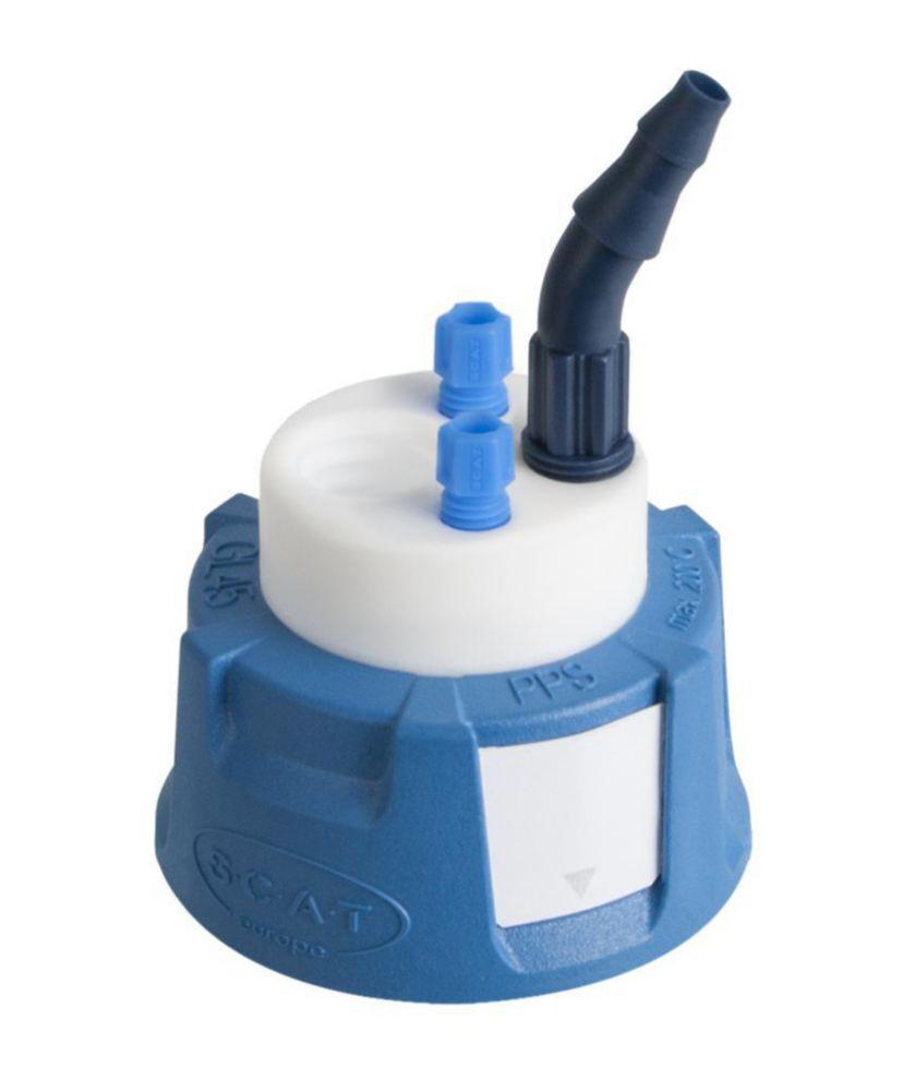 SCAT SafetyWasteCap, V2.0, GL45, 2x PFA-fitting 2,3/3,2 mm OD, 2x PFA-Blind plug, 1x 6,4 - 9 mm ID + Connector for Exhaust Filter