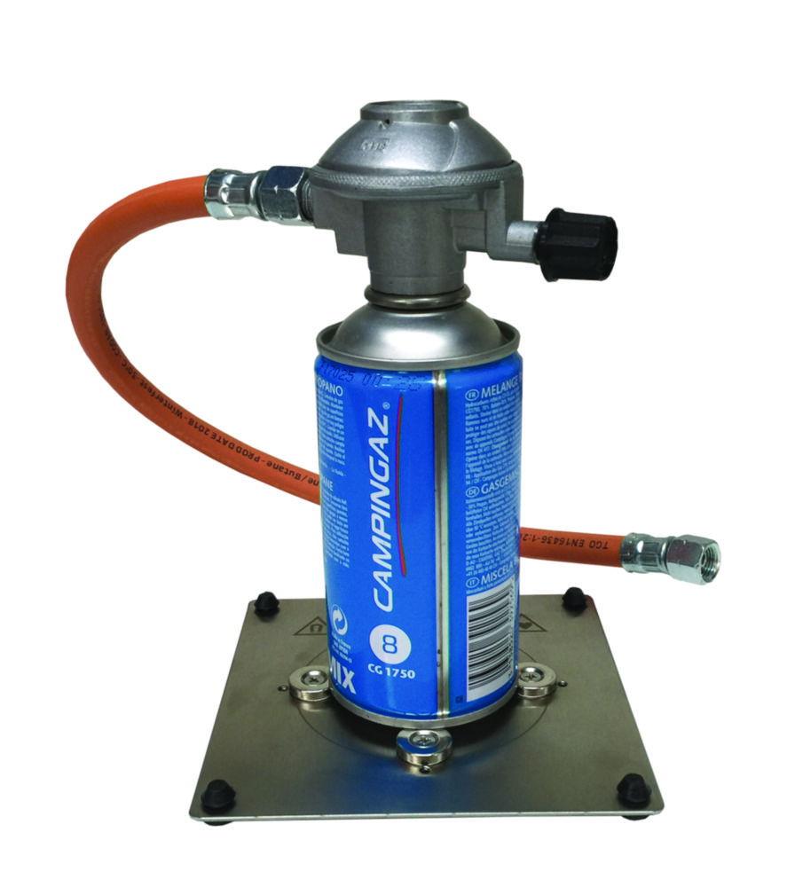 Gas safety adapter 1750 with integr.pressure reducer, stopcock, DVWG-tubing and stainless steel base