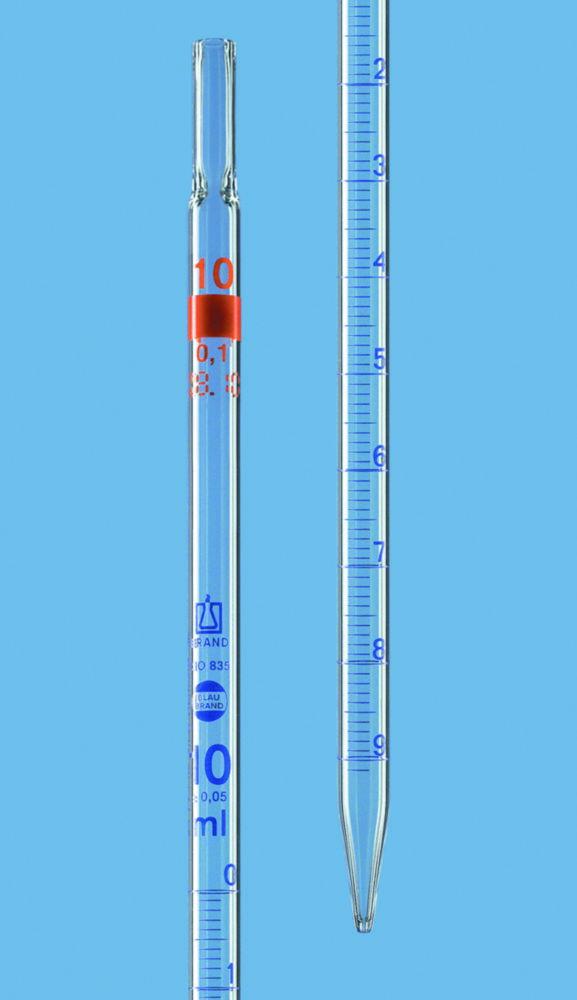 Measuring pipette 2 ml:0.1 ml AR-glass, BLAUBRAND®, cl. AS, full drownspout, blue grad., pack of 12