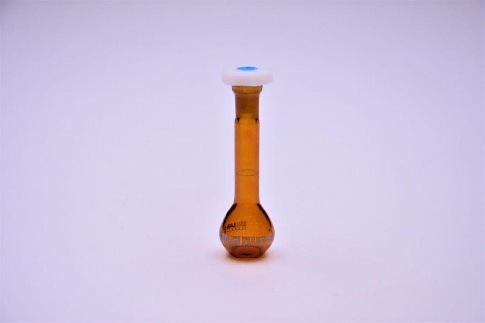Volumetric flask 10 ml, NS 10/19 coated, amber, class A, blue scale conformity batch certified, pack of 2