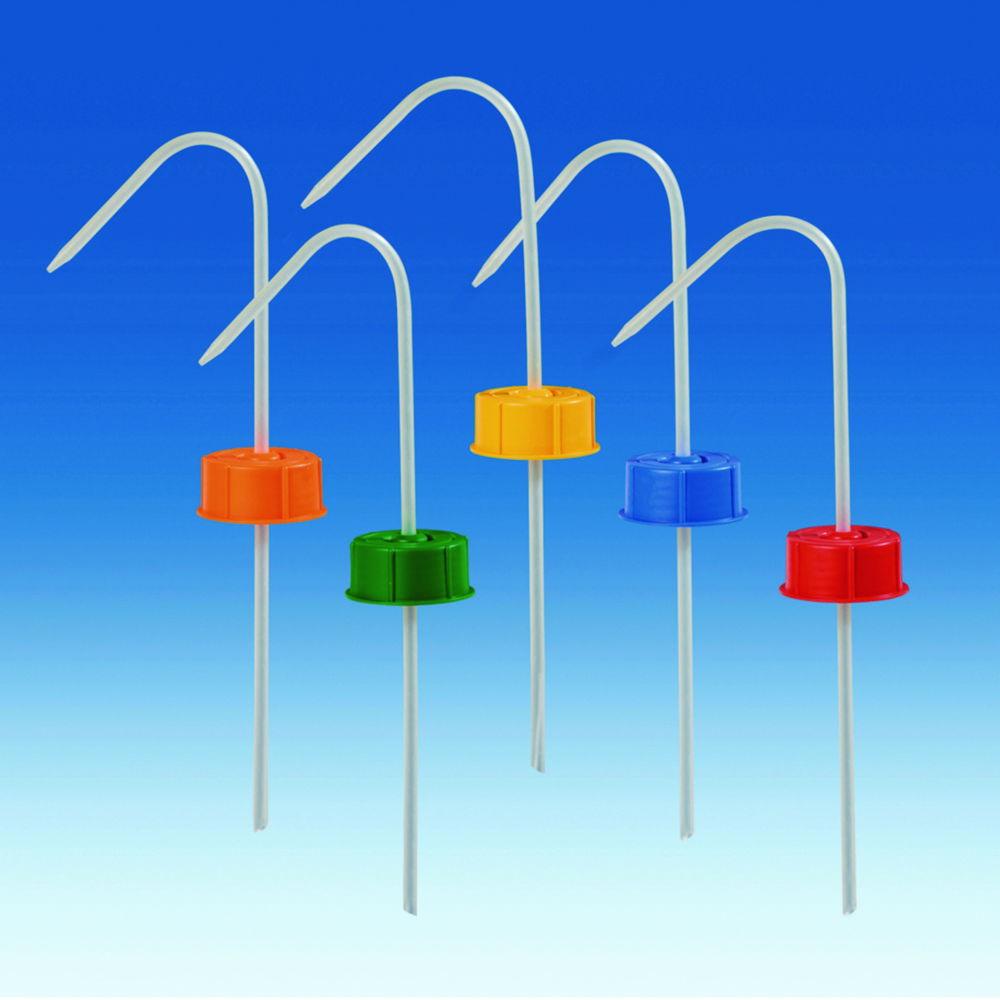 VITLAB Vent Cap Screw Connection with Squirt Pipe, PP, Yellow for Bottle 250 ml, GL 45

