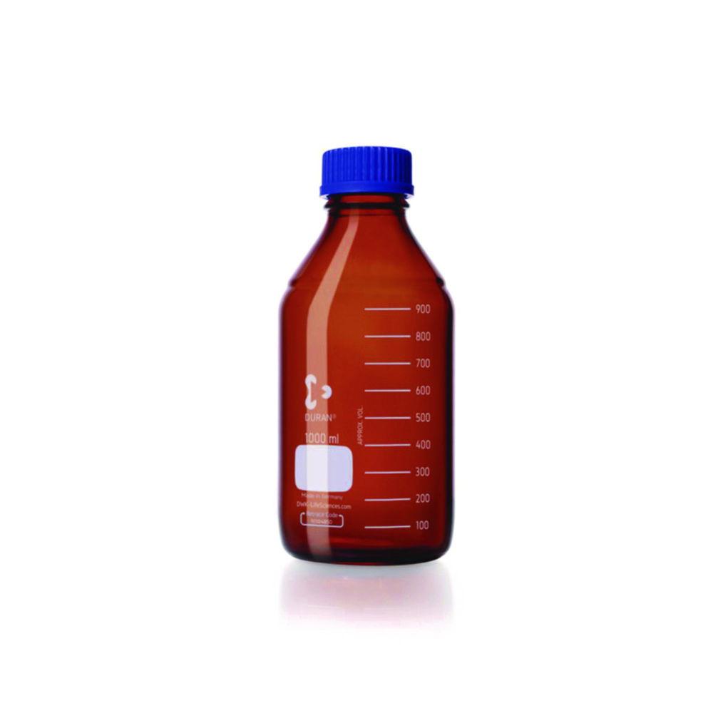 DWK Duran Laboratory Bottle, 1000 mL, Amber Glass, GL45, with Cap and Pouring Ring